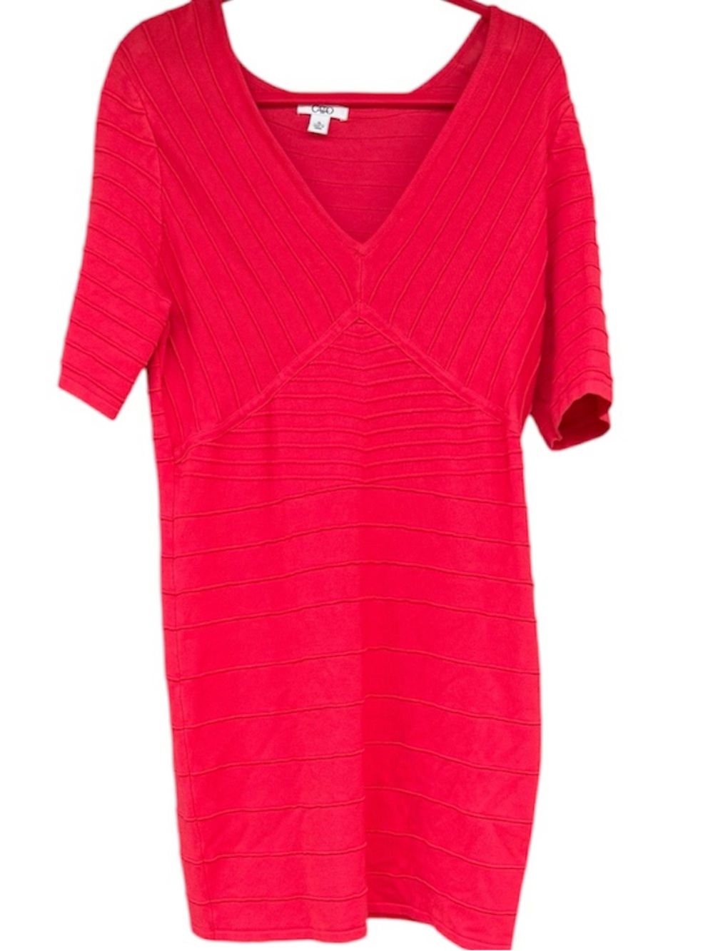 Cato Red Ribbed V-Neck Knit Dress